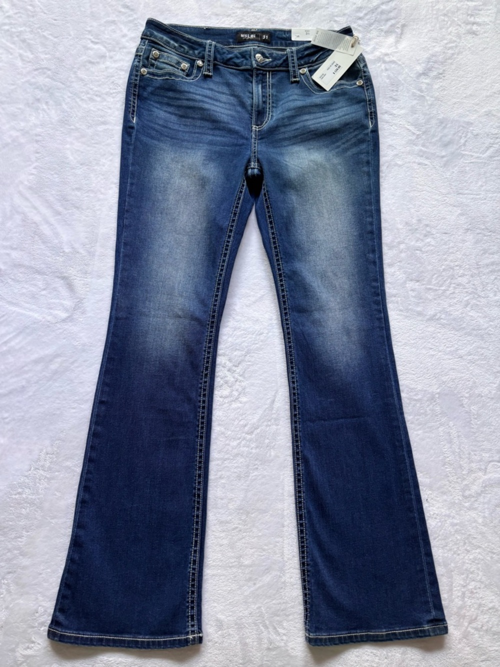 MISS ME Dreamcatcher Embellished Pockets Mid Rise Bootcut Jeans--NWT--31